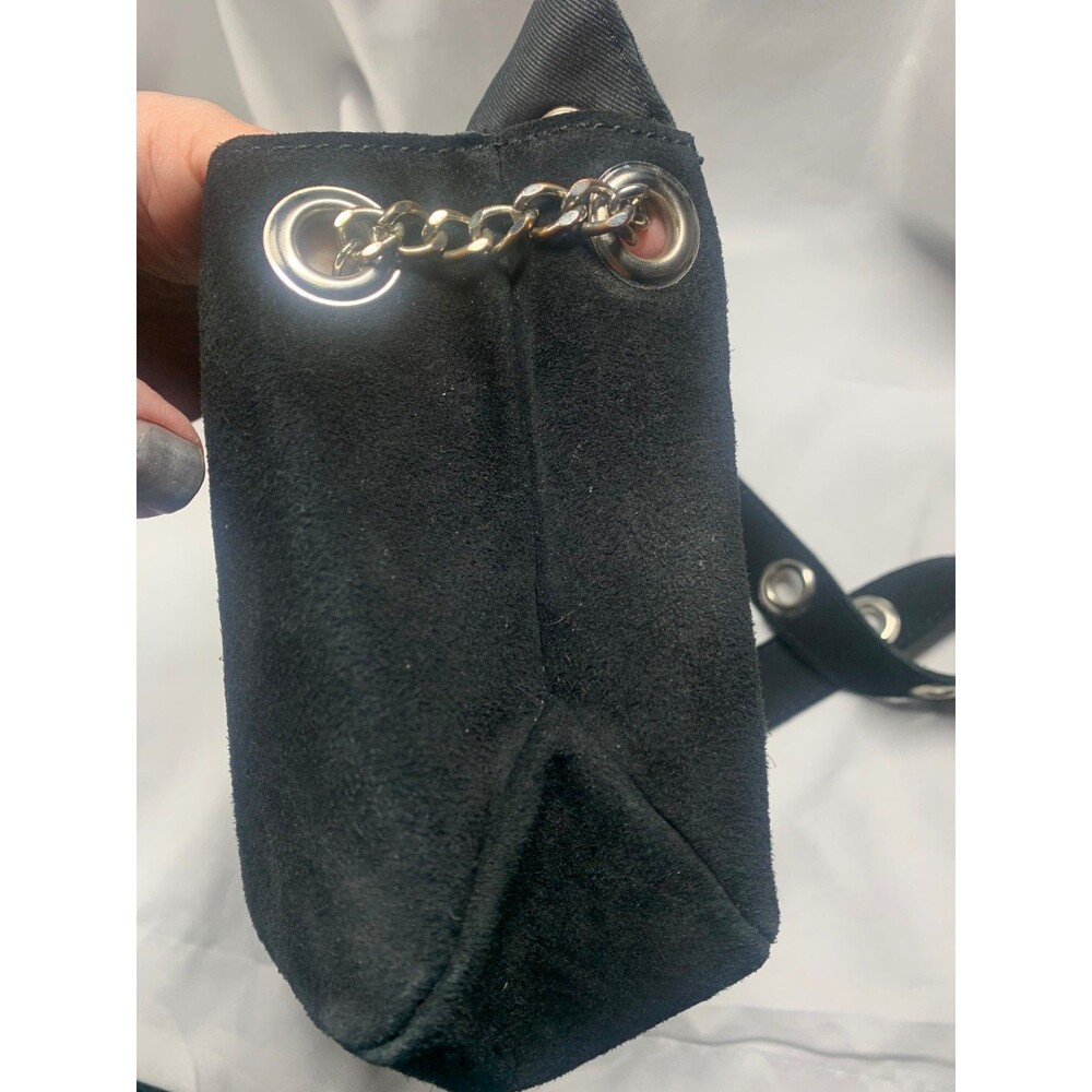 Brandy Melville Crossbody Handbag Black Suede Adjustable Chain w/ Grommet Strap - Picture 10 of 12